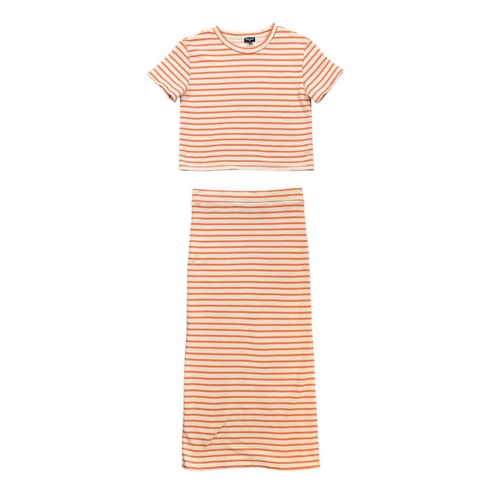 Splendid Top Skirt Set Womens S/M Small Medium Striped Crop Knit Midi 2 PC *READ